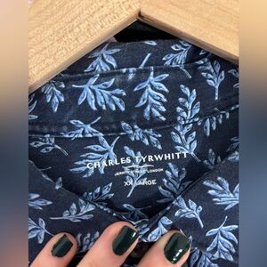 Charles Tyrwhitt Navy and Light Blue Leaf Pattern Shirt